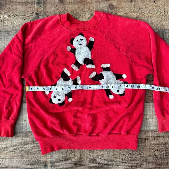MC Bordeaux vintage 80's panda bear red sweater women's Medium - Picture 11 of 11